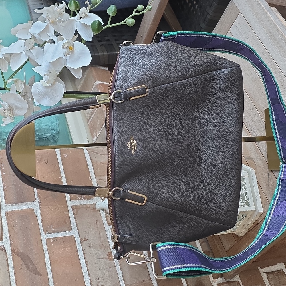 COACH Shoulder Bag Brown Leather